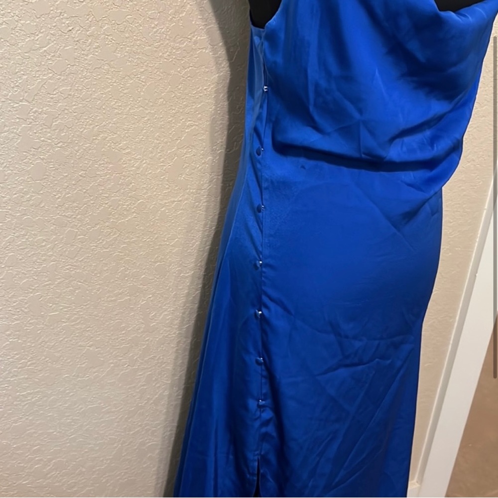 Cider Blue Slip Dress w/ Cowl Neckline - Picture 2 of 10